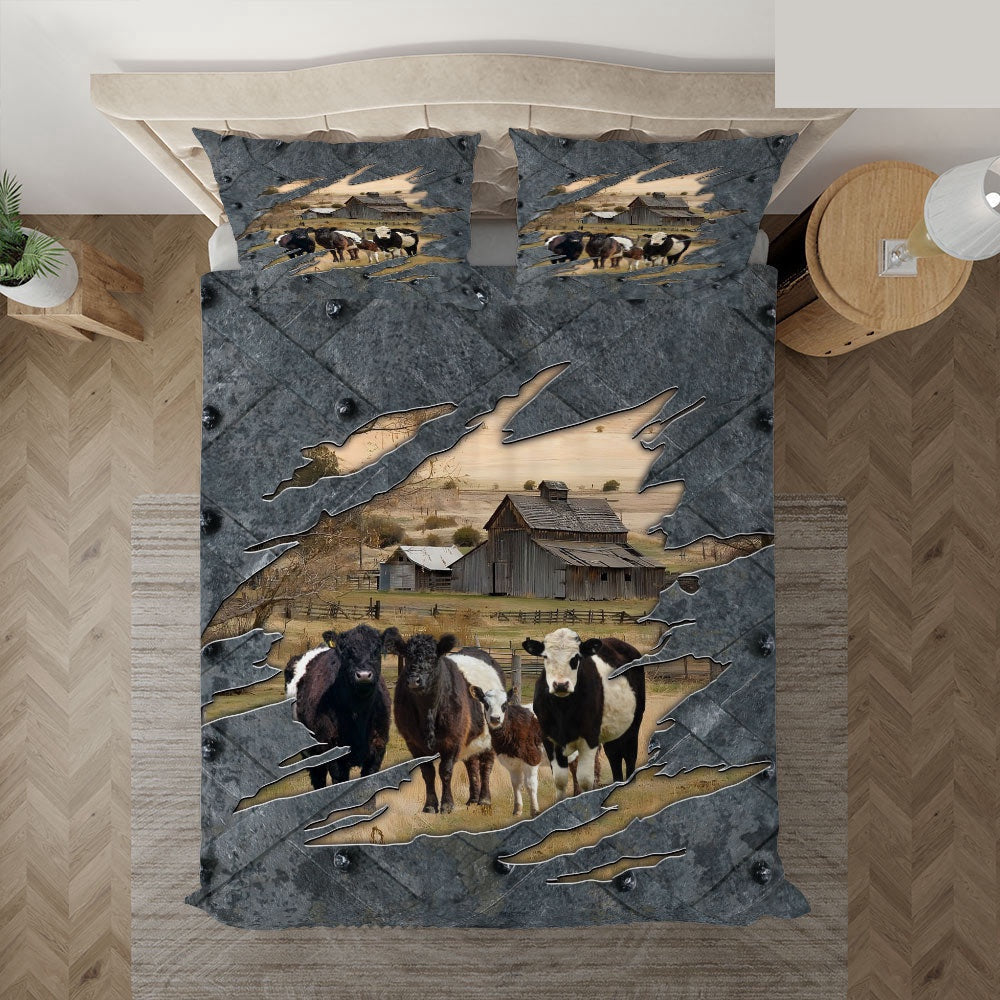 Belted Galloway On The Farm Customized Name Bedding Set, Farm Bedding Set, Farmhouse Bedding Set