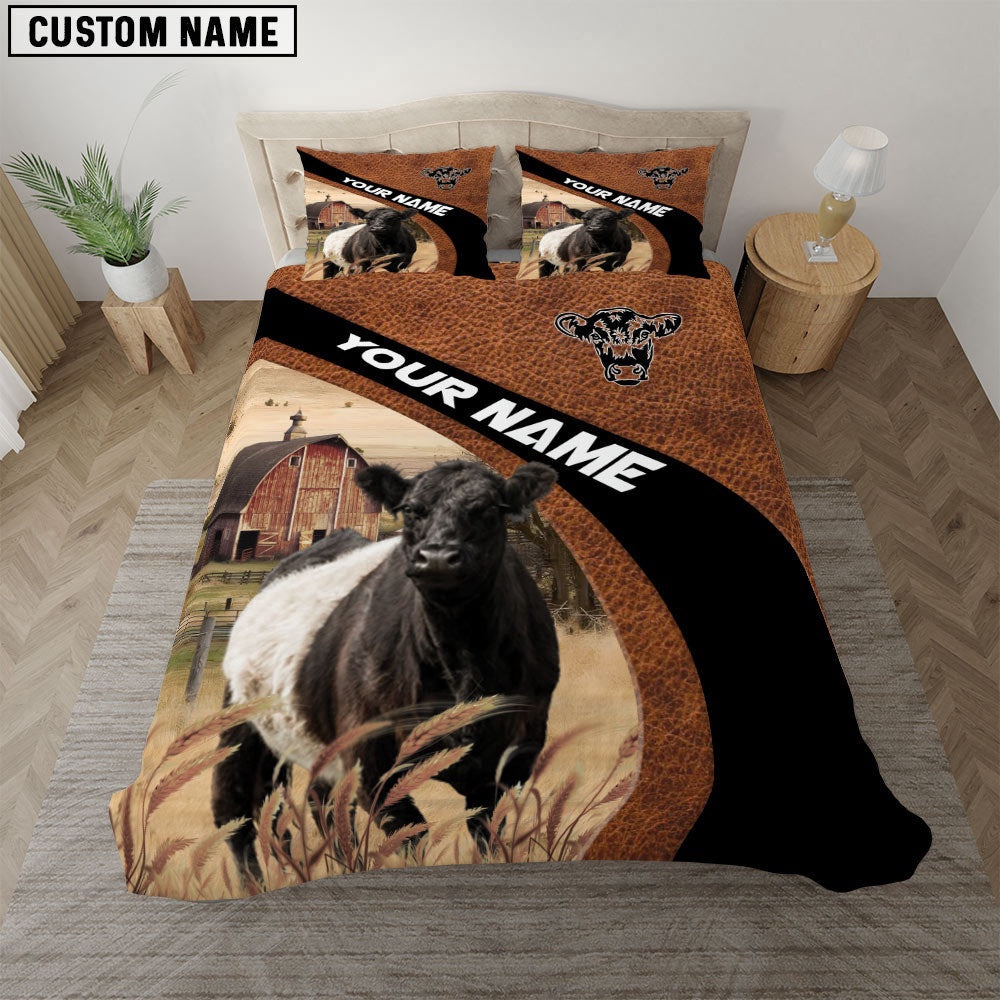 Belted Galloway On The Farm Customized Name Red Barn Bedding Set, Farm Bedding Set, Farmhouse Bedding Set