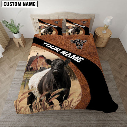 Belted Galloway On The Farm Customized Name Red Barn Bedding Set, Farm Bedding Set, Farmhouse Bedding Set