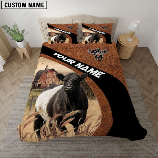 Belted Galloway On The Farm Customized Name Red Barn Bedding Set, Farm Bedding Set, Farmhouse Bedding Set