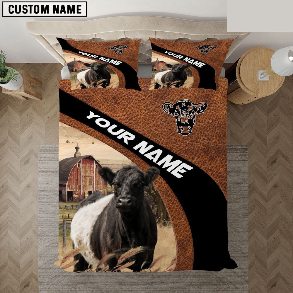 Belted Galloway On The Farm Customized Name Red Barn Bedding Set, Farm Bedding Set, Farmhouse Bedding Set