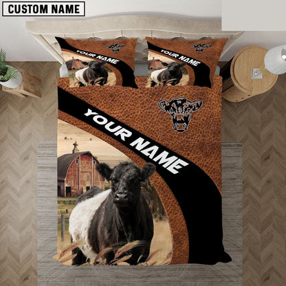Belted Galloway On The Farm Customized Name Red Barn Bedding Set, Farm Bedding Set, Farmhouse Bedding Set
