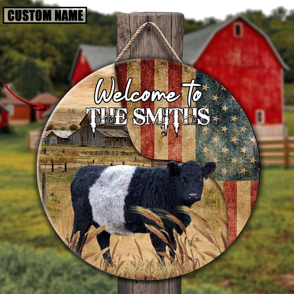 Belted Galloway On The Farm Round Wooden Sign, Farm Wood Sign, Farm House Wood Signs