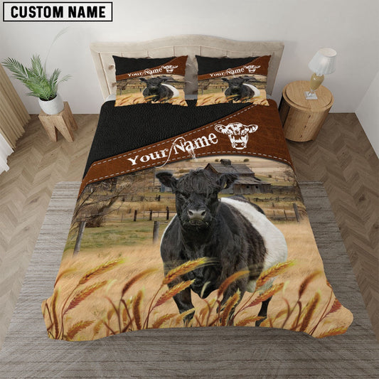 Belted Galloway On The Field Customized Name Bedding Set, Farm Bedding Set, Farmhouse Bedding Set