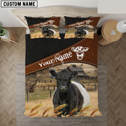 Belted Galloway On The Field Customized Name Bedding Set, Farm Bedding Set, Farmhouse Bedding Set