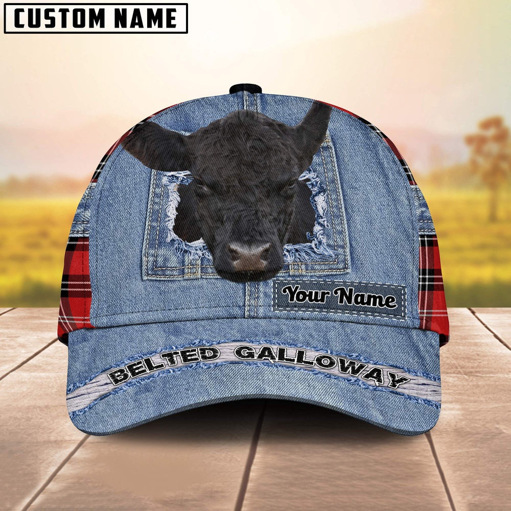 Belted Galloway Overall Jeans Pattern And Red Caro Pattern Customized Name Cap, Farmer Cap, Vintage Farmer Hat, Mens Farmer Hats, Cap For Farmers