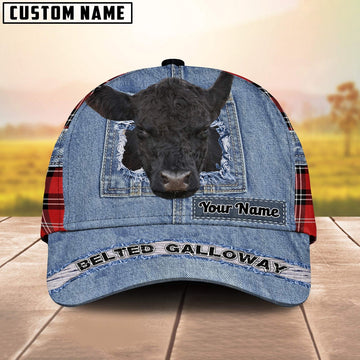 Belted Galloway Overall Jeans Pattern And Red Caro Pattern Customized Name Cap, Farmer Cap, Vintage Farmer Hat, Mens Farmer Hats, Cap For Farmers