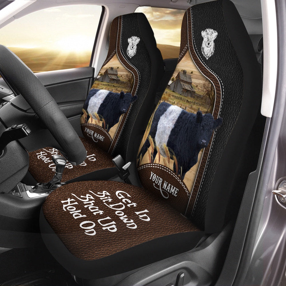 Belted Galloway Personalized Name Black And Brown Leather Pattern Car Seat Cover, Car Seat Cover, Farm Car Seat Cover, Pet Seat Covers
