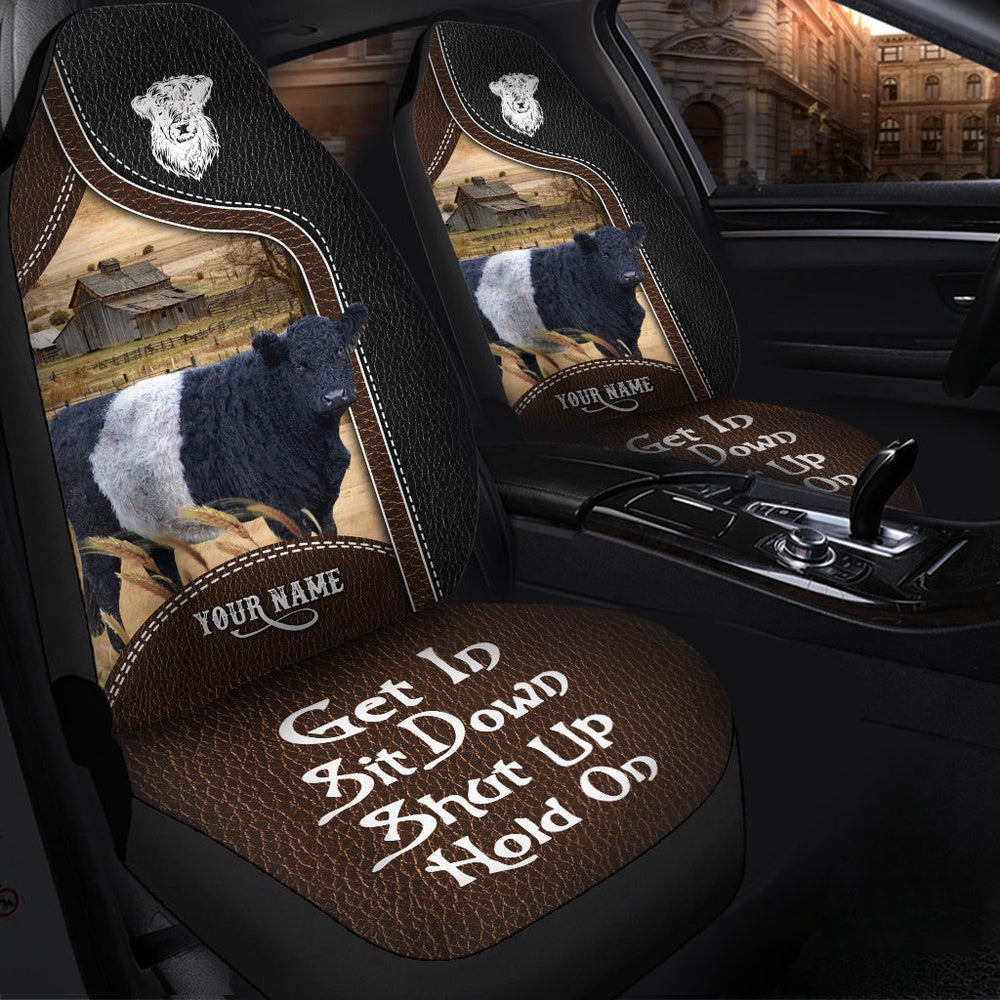 Belted Galloway Personalized Name Black And Brown Leather Pattern Car Seat Cover, Car Seat Cover, Farm Car Seat Cover, Pet Seat Covers