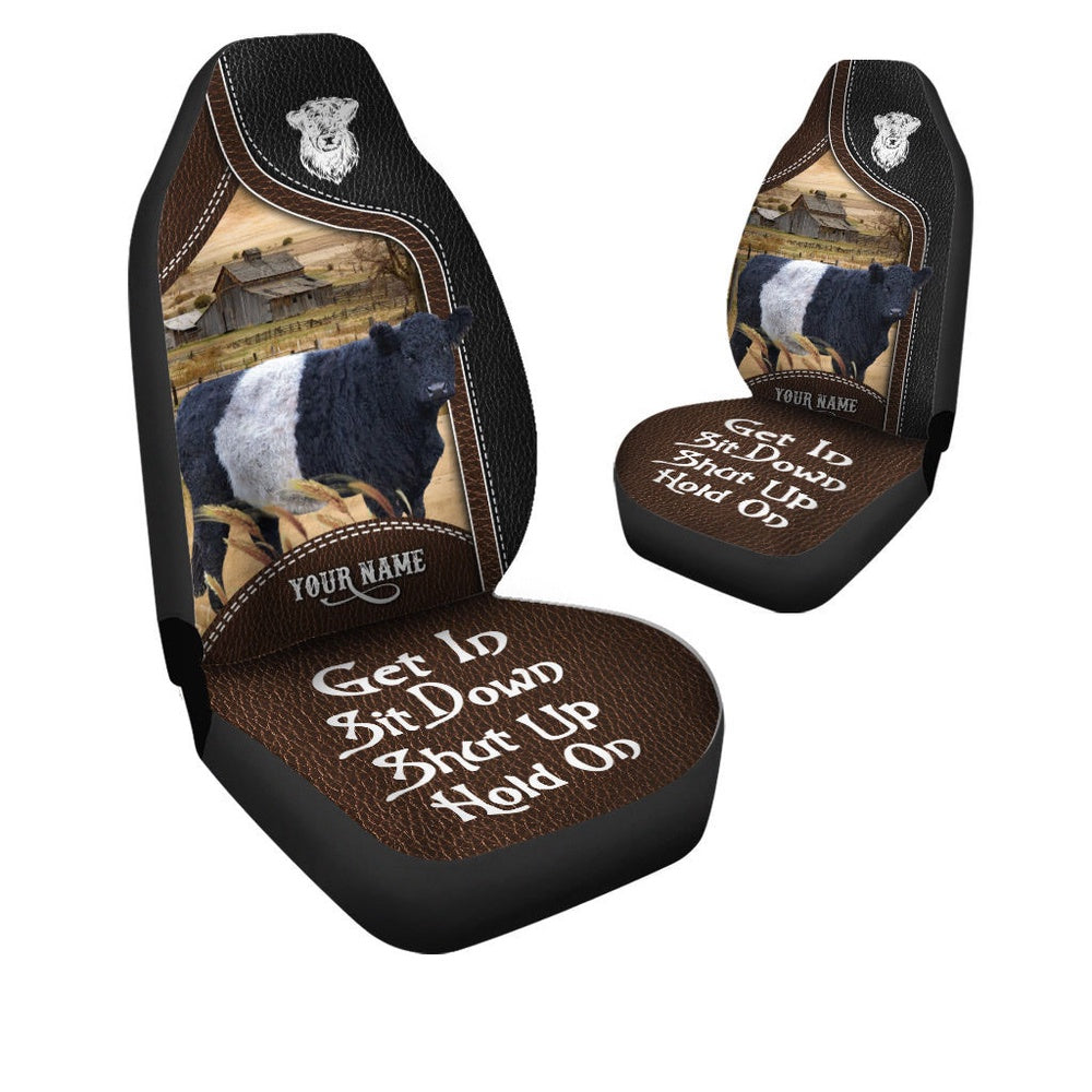 Belted Galloway Personalized Name Black And Brown Leather Pattern Car Seat Cover, Car Seat Cover, Farm Car Seat Cover, Pet Seat Covers