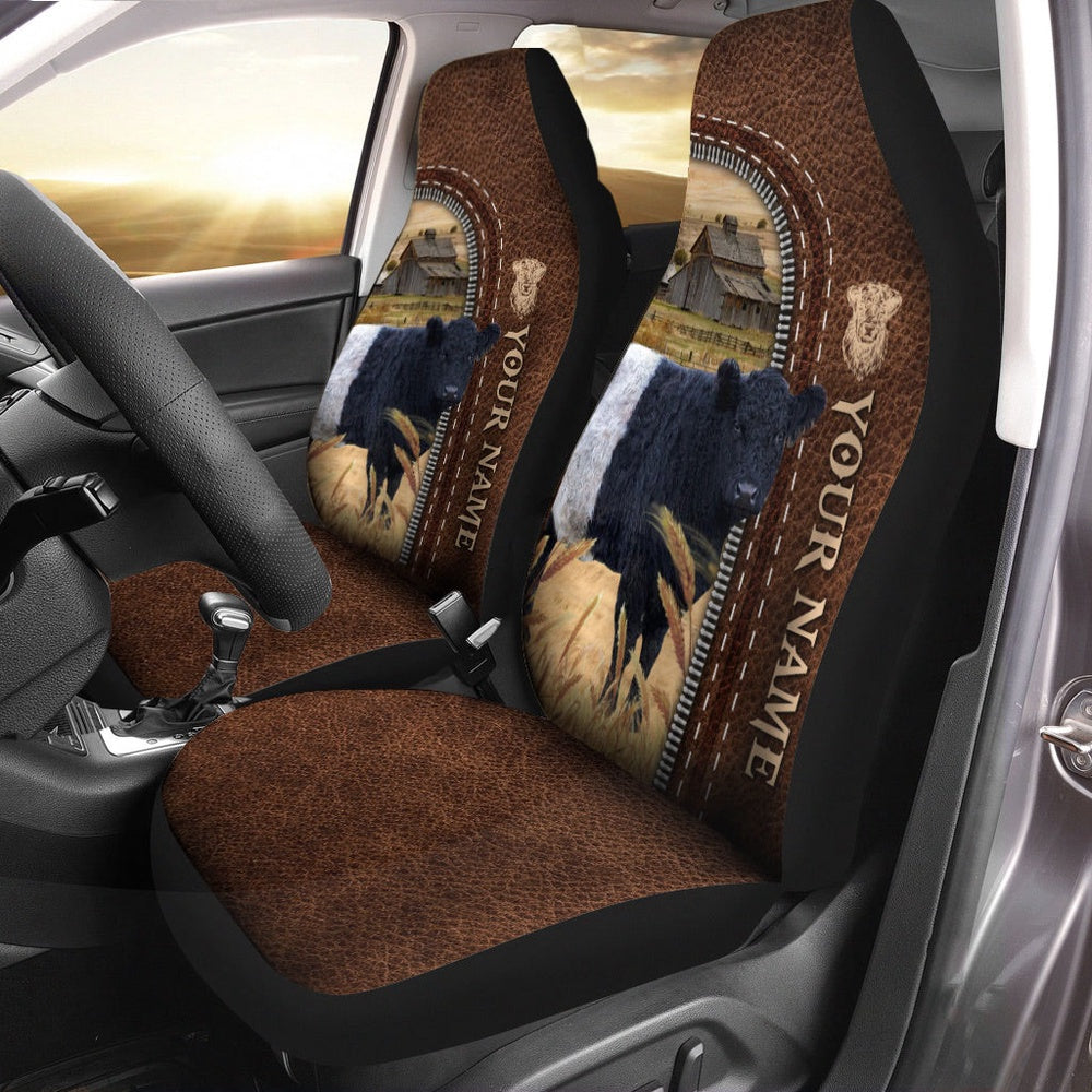 Belted Galloway Personalized Name Leather Pattern Car Seat Cover, Car Seat Cover, Farm Car Seat Cover, Pet Seat Covers