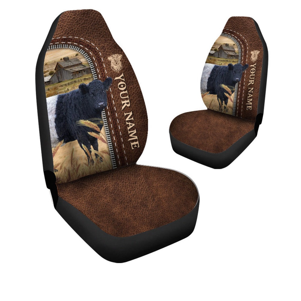 Belted Galloway Personalized Name Leather Pattern Car Seat Cover, Car Seat Cover, Farm Car Seat Cover, Pet Seat Covers