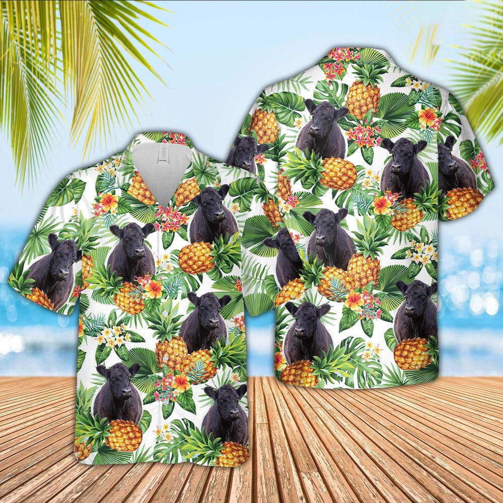 Belted Galloway Pineapple Pattern 3D Hawaiian Shirt, Farm Hawaiian Shirt, Farmer Hawaii