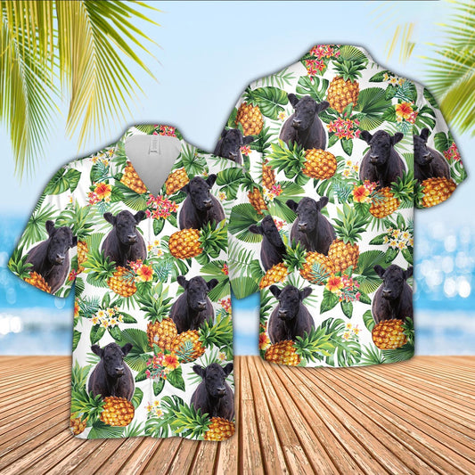 Belted Galloway Pineapple Pattern 3D Hawaiian Shirt, Farm Hawaiian Shirt, Farmer Hawaii