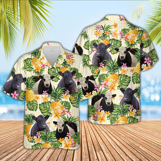 Belted Galloway Pineapple Pattern Hawaiian Shirt, Farm Hawaiian Shirt, Farmer Hawaii