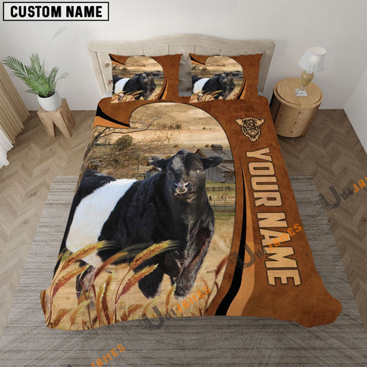Belted Galloway Premium Brown Pattern Bedding Set, Farm Bedding Set, Farmhouse Bedding Set