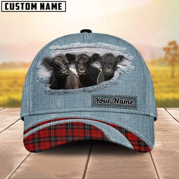 Belted Galloway Red Caro And Jeans Pattern Customized Name Cap, Farmer Cap, Vintage Farmer Hat, Mens Farmer Hats, Cap For Farmers