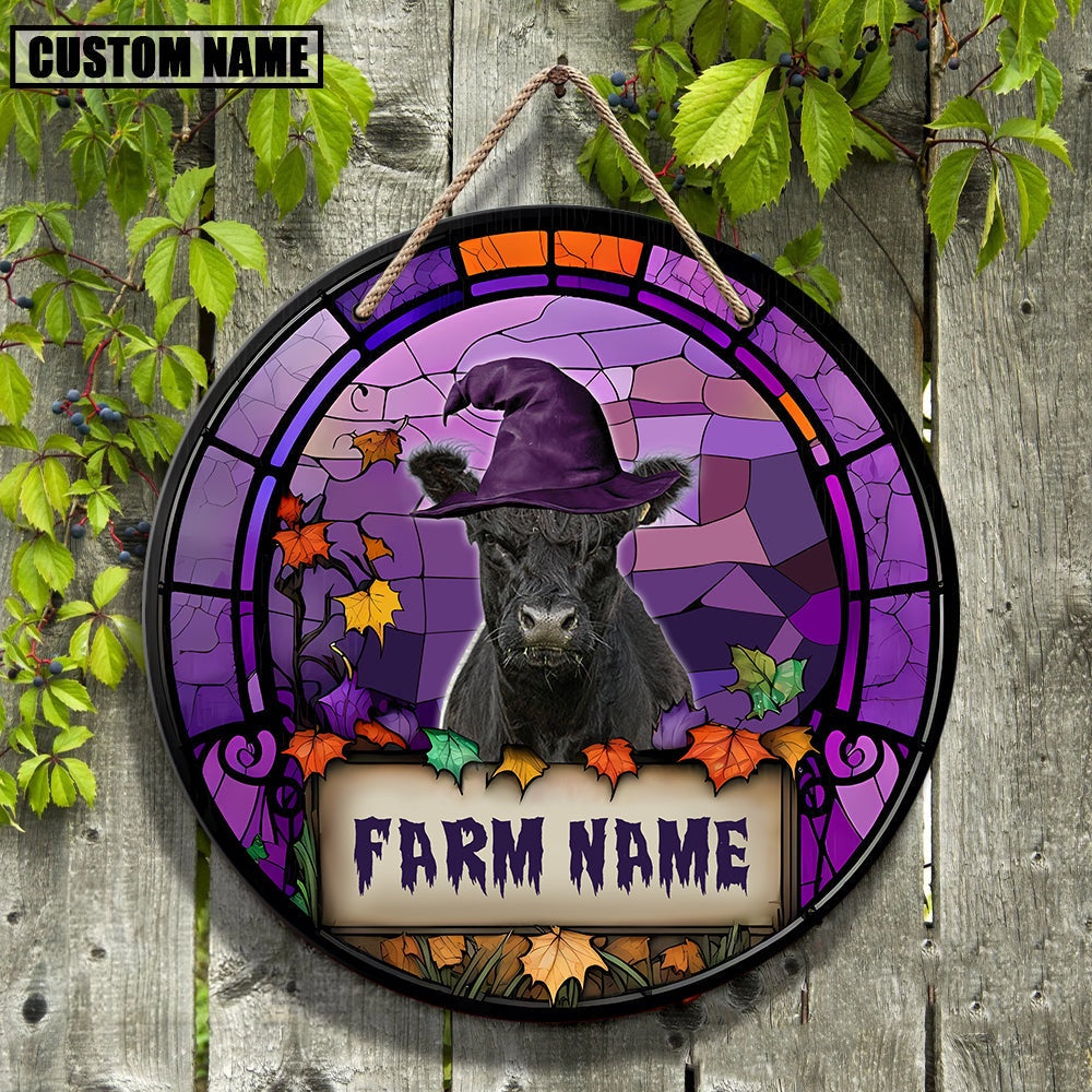 Belted Galloway Stained Glass Effect Happy Halloween Wooden Sign, Farm Wood Sign, Farm House Wood Signs