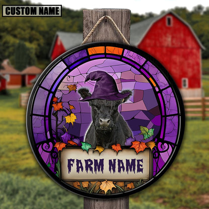Belted Galloway Stained Glass Effect Happy Halloween Wooden Sign, Farm Wood Sign, Farm House Wood Signs