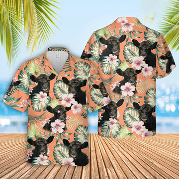 Belted Galloway Summer Happiness Floral Farm Hawaiian Shirt, Farm Hawaiian Shirt, Farmer Hawaii