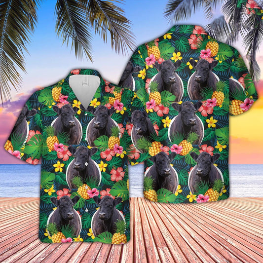 Belted Galloway Summer Pattern Hawaiian Shirt, Farm Hawaiian Shirt, Farmer Hawaii