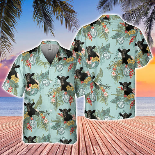 Belted Galloway Tropical Flowers Pattern Hawaiian Shirt, Farm Hawaiian Shirt, Farmer Hawaii