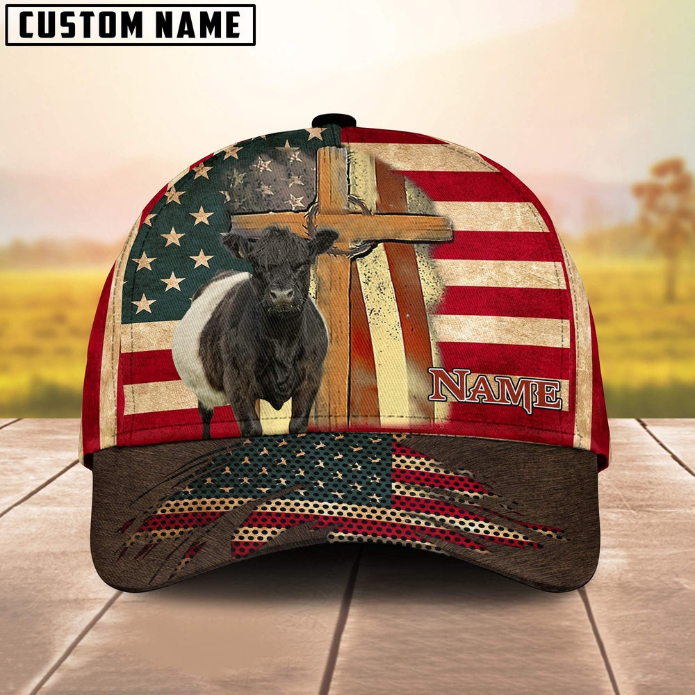 Belted Galloway USA Flag Customized Name Cap, Farmer Cap, Vintage Farmer Hat, Mens Farmer Hats, Cap For Farmers