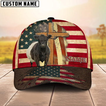 Belted Galloway USA Flag Customized Name Cap, Farmer Cap, Vintage Farmer Hat, Mens Farmer Hats, Cap For Farmers