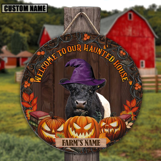 Belted Galloway Welcome To Our Haunted House Pattern Happy Halloween Wooden Sign, Farm Wood Sign, Farm House Wood Signs