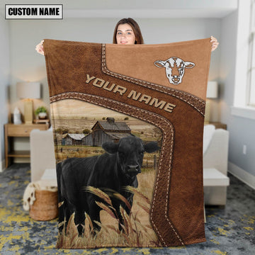 Big Custom Name Black Angus Blanket, Farm Blanket, Farm Animal Blanket
