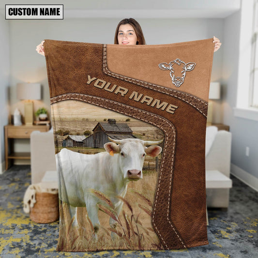 Big Custom Name Charolais Blanket, Farm Blanket, Farm Animal Blanket