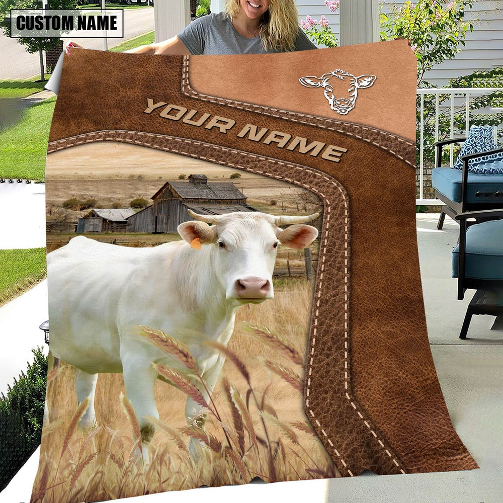 Big Custom Name Charolais Blanket, Farm Blanket, Farm Animal Blanket