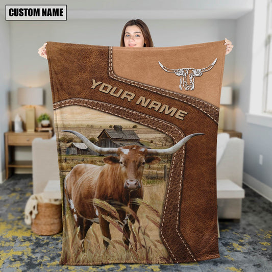 Big Custom Name Texas Longhorn Blanket, Farm Blanket, Farm Animal Blanket