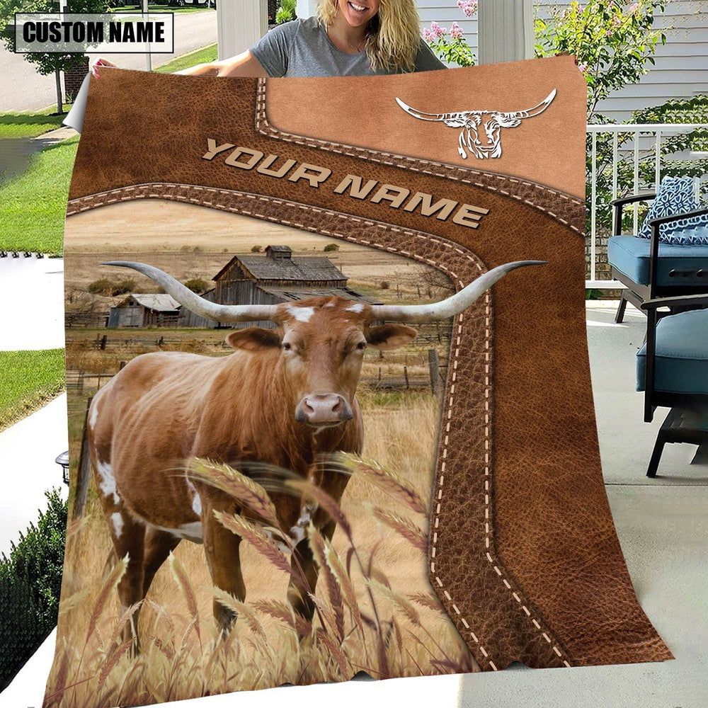 Big Custom Name Texas Longhorn Blanket, Farm Blanket, Farm Animal Blanket