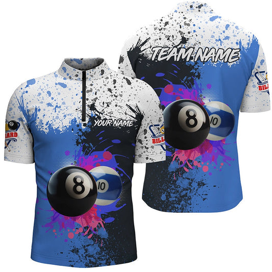 Billiard 8 Ball & 10 Ball Grunge Style Custom Jersey Shirt, Billiard Attire Jerseys, Billiard Team Jersey Shirt