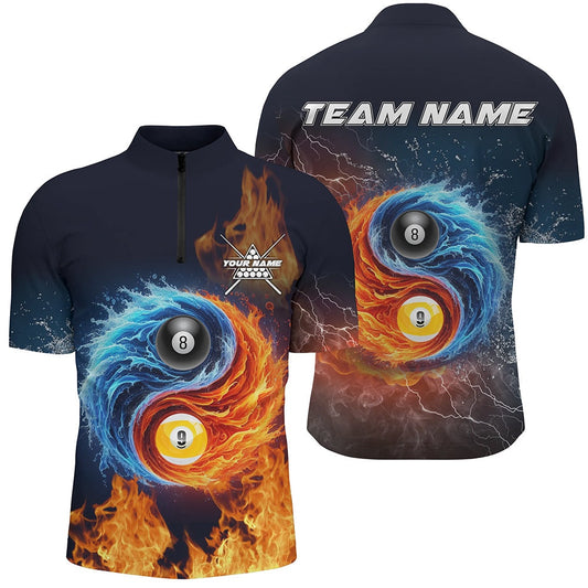 Billiard 8 Ball & 9 Ball 3D Water Fire Jersey Shirt Custom Billiard Attire Jerseys, Billiard Team Jersey Shirt