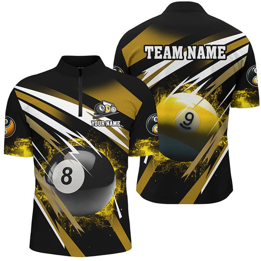 Billiard 8 Ball & 9 Ball Fire Jersey Shirt Custom Billiard Jersey Attire Yellow, Billiard Team Jersey Shirt