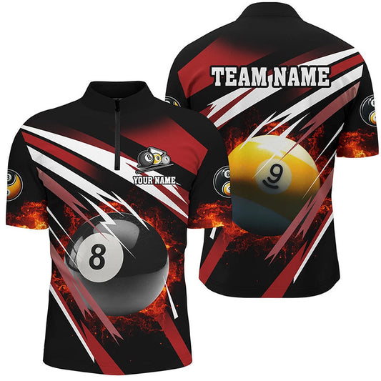 Billiard 8 Ball & 9 Ball Fire Jersey Shirts Custom Billiard Jersey Attire  Red, Billiard Team Jersey Shirt