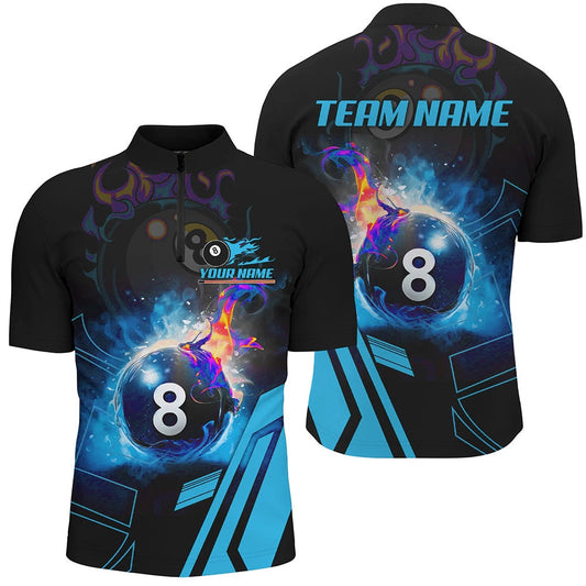 Billiard 8 Ball Flame Blue Version Jersey Shirts Custom Pool Team Jerseys Shirts, Billiard Team Jersey Shirt