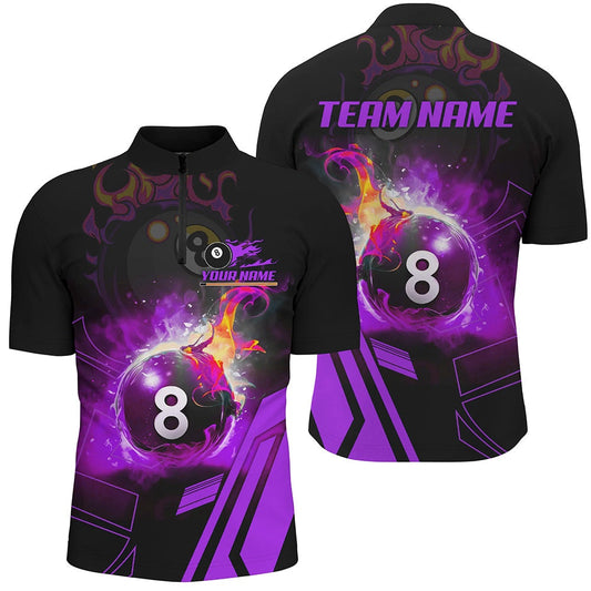 Billiard 8 Ball Flame Purple Version Jersey Shirt Custom Pool Team Jerseys Shirts, Billiard Team Jersey Shirt
