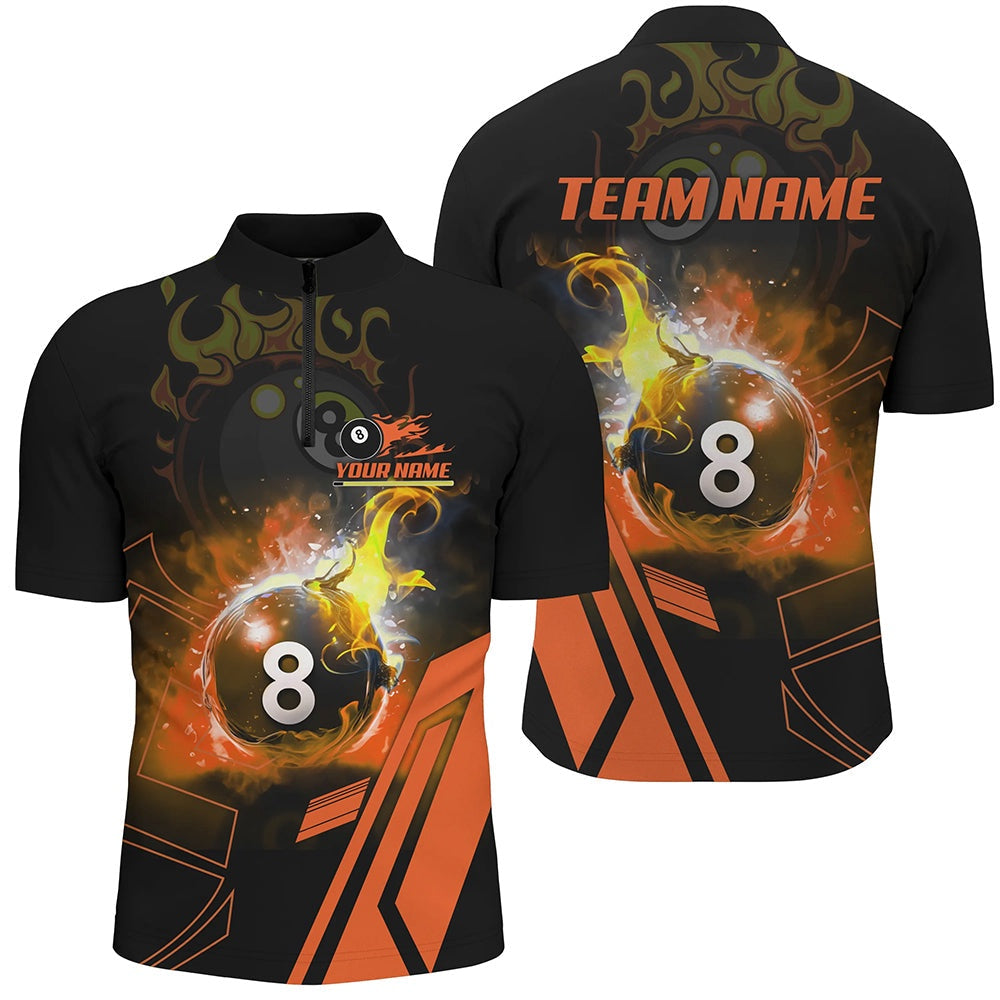 Billiard 8 Ball Orange Flaming Jersey Shirts Best Custom Pool Team Jerseys Shirts, Billiard Team Jersey Shirt