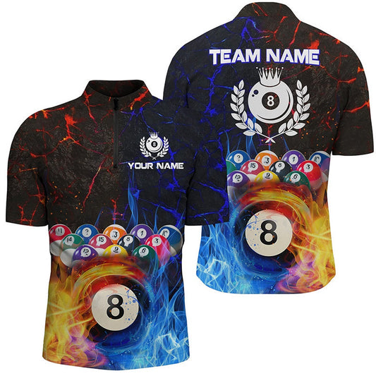 Billiard 8 Ball Water Fire Personalized 3D Jerseys Shirts For Men, Pool League Shirts, Billiard Team Jersey Shirt
