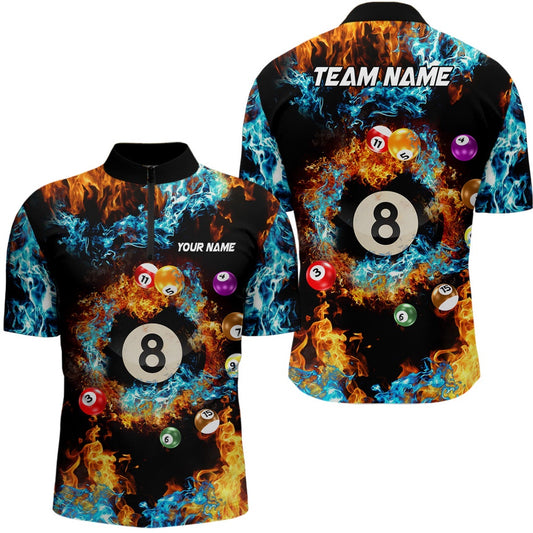 Billiard Balls In Water Fire Custom 3D Jerseys Shirts For Men, 8 Ball Pool Team Shirts, Billiard Team Jersey Shirt