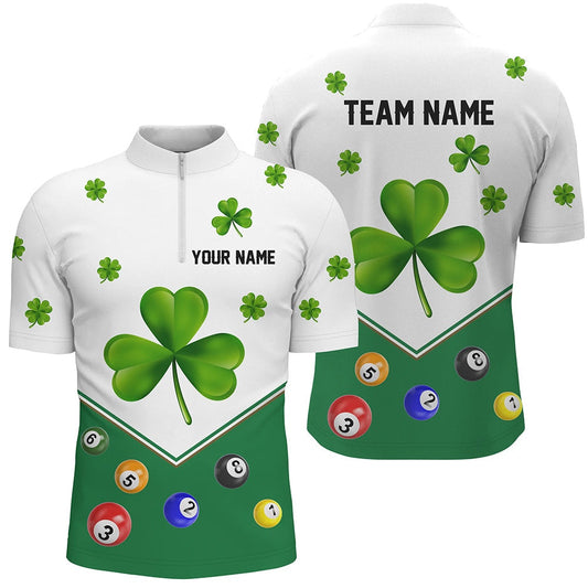 Billiard St Patrick Day Custom Green Clover Jersey Shirts, Lucky Billiard Apparel, Billiard Team Jersey Shirt