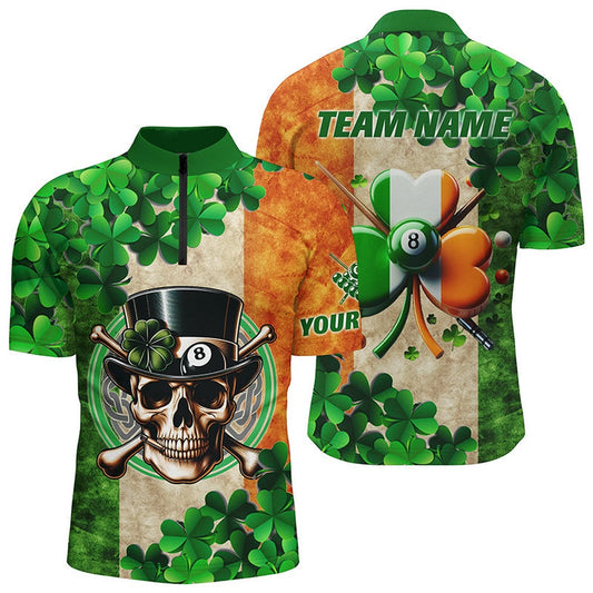 Billiard St Patrick's Day Skull Custom Shamrock Jersey, Patrick Lucky Pool Shirts, Billiard Team Jersey Shirt