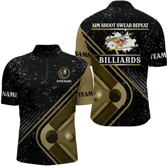 Billiards Aim Shoot Swear Repeat Custom Billiard Black Grunge Jerseys Shirts For Men, Billiard Team Jersey Shirt