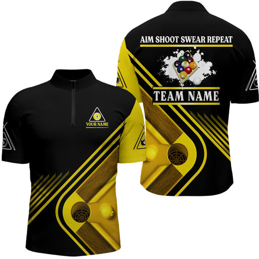 Billiards Aim Shoot Swear Repeat Custom Billiard Jerseys Shirts For Men, 9 Ball Team Shirts, Billiard Team Jersey Shirt
