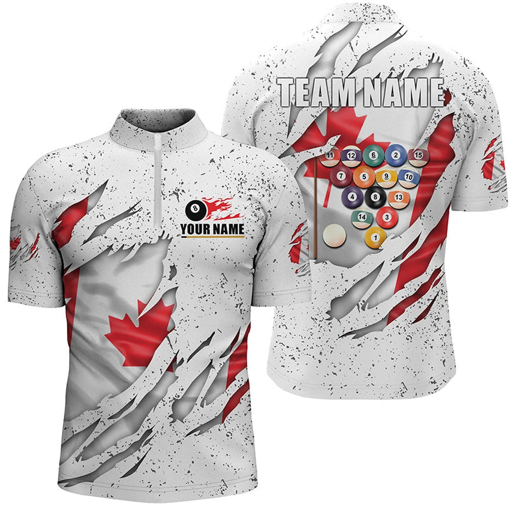 Billiards Balls Canadian Flag White Grunge Custom Billiard Jerseys Shirts For Men 8 Ball Shirts, Billiard Team Jersey Shirt