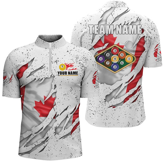 Billiards Balls Canadian Flag White Grunge Custom Billiard Jerseys Shirts For Men 9 Ball Shirts, Billiard Team Jersey Shirt