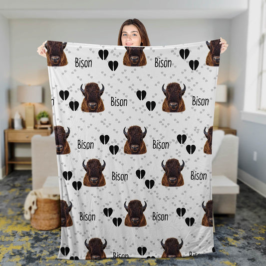 Bison Cattle Happy Pattern Blanket, Farm Blanket, Farm Animal Blanket